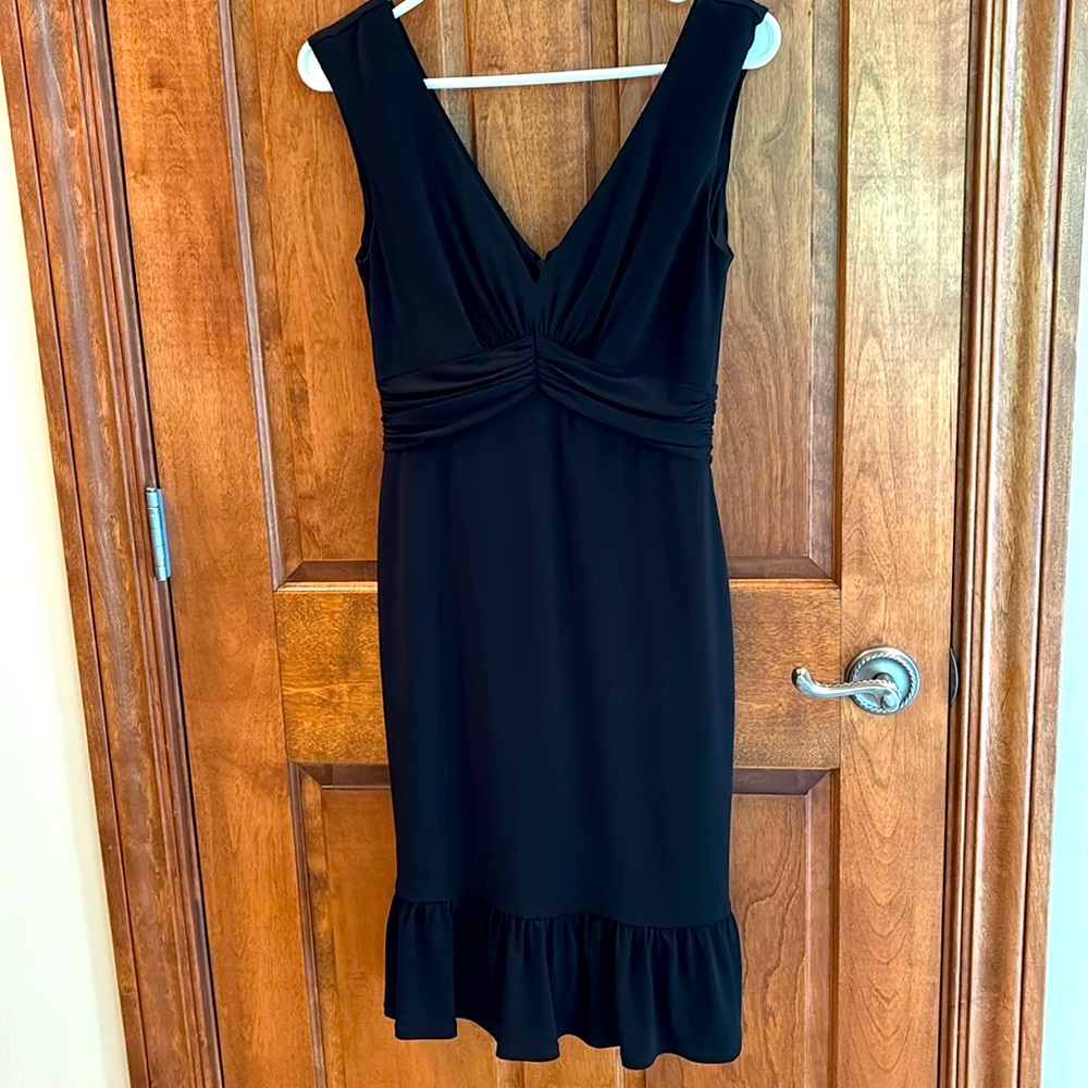 White House Black Market black V-neck ruffled sleeveless cocktail dress